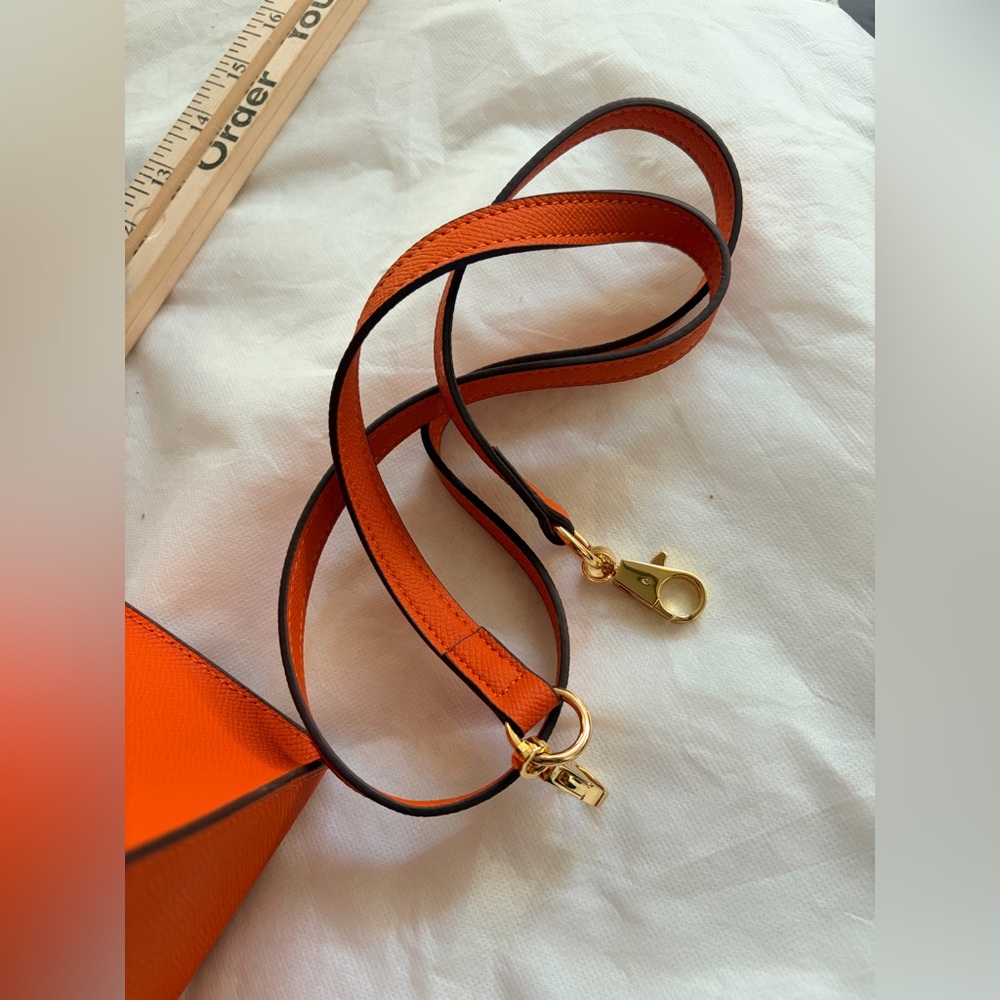 Orange Leather Top-Handle Satchel with Gold Hardware - Picture 13 of 13